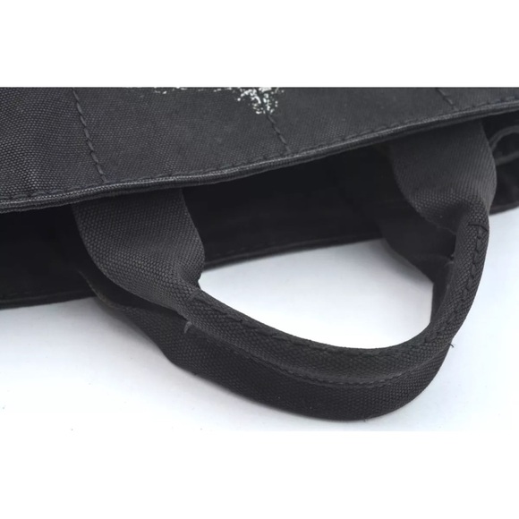 Authentic PRADA Canapa Canvas Shoulder Hand Bag Purse Black small size tote - Picture 7 of 17